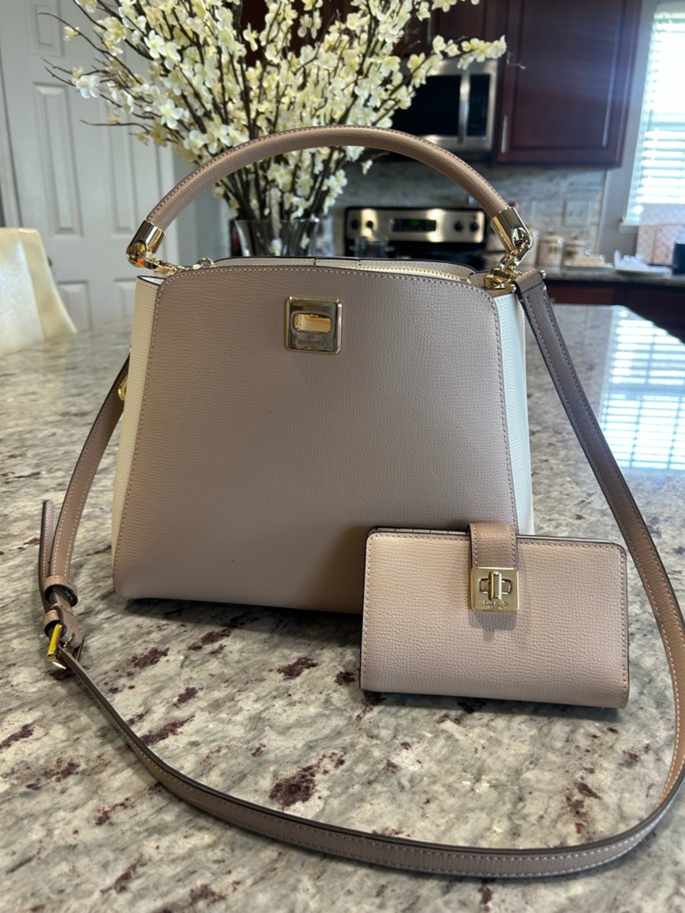 kate spade Toasted Hazelnut & Cream Top-Handle/Crossbody Bag w/Matching Wallet